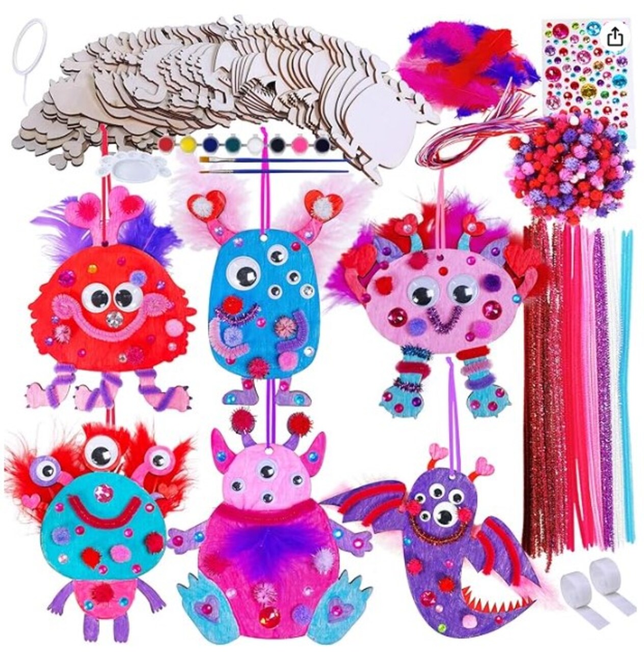 36 Valentine's Day craft kits DIY Valentine's Day Monster Wood Ornaments and Art Sets
